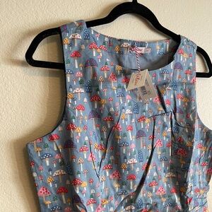NWT Cath Kidston Mushrooms Dress UK 14 / US 10 Blue Grey Pockets Modern Vintage